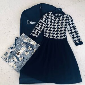 Door Houndstooth Long Sleeve Dress